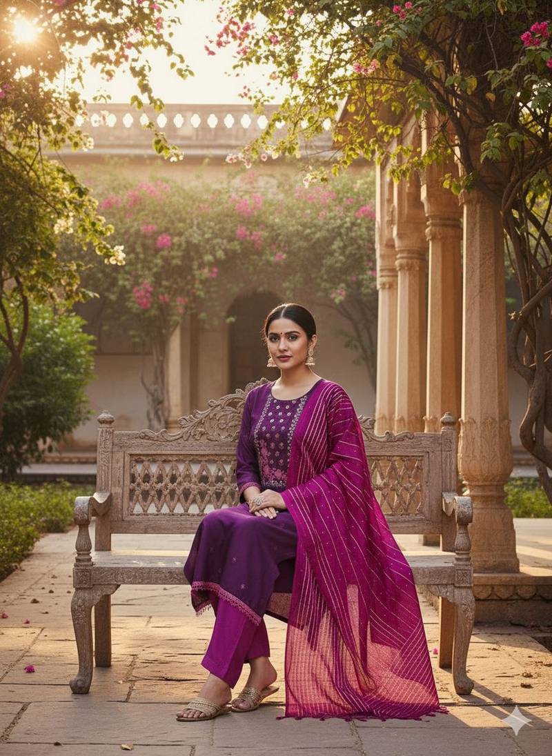 Purple color beautiful formal looks ethnic embroidered suit
