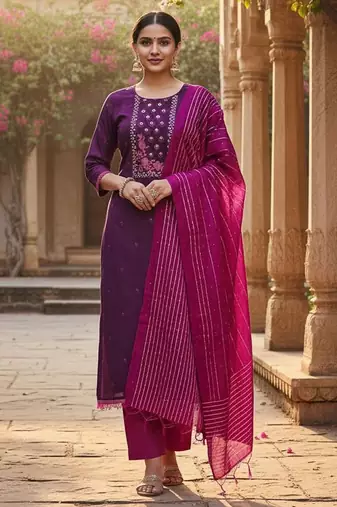 Purple color beautiful formal looks ethnic embroidered suit