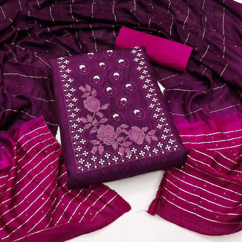 Purple color beautiful formal looks ethnic embroidered suit