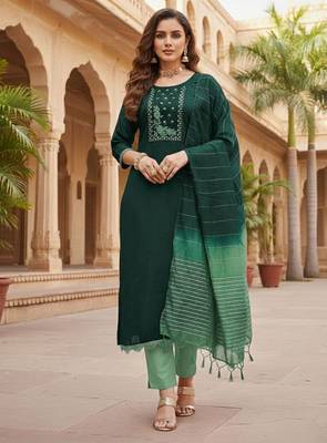 Green color beautiful formal looks ethnic embroidered suit 1