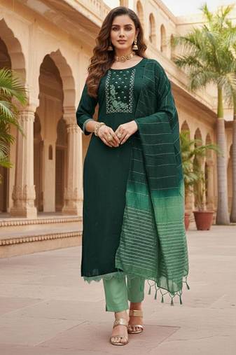 Green color beautiful formal looks ethnic embroidered suit