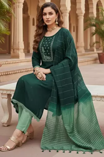 Green color beautiful formal looks ethnic embroidered suit