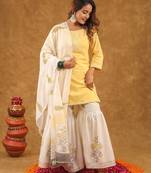 Yellow printed sharara set with duptta