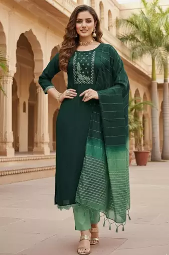 Green color beautiful formal looks ethnic embroidered suit