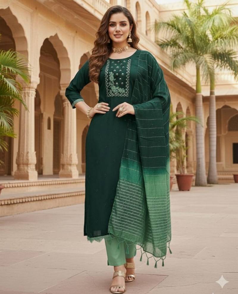 Green color beautiful formal looks ethnic embroidered suit