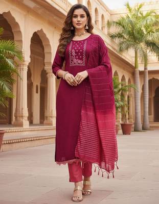 Maroon color beautiful formal looks ethnic embroidered suit 1