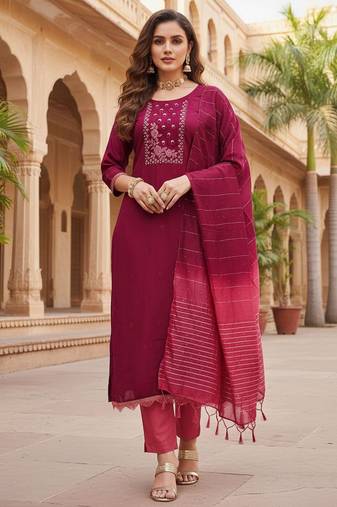 Maroon color beautiful formal looks ethnic embroidered suit