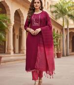 Maroon color beautiful formal looks ethnic embroidered suit
