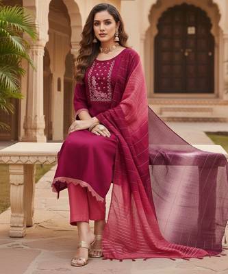 Maroon color beautiful formal looks ethnic embroidered suit 2