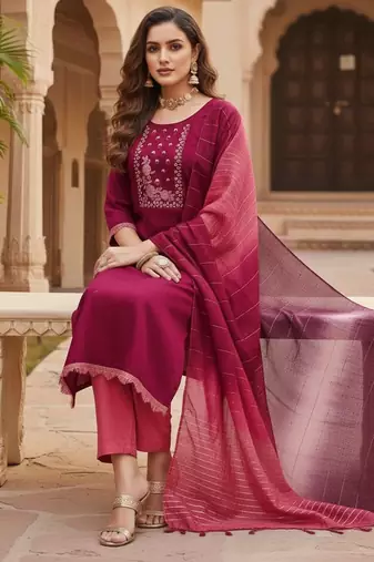 Maroon color beautiful formal looks ethnic embroidered suit