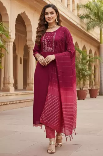 Maroon color beautiful formal looks ethnic embroidered suit