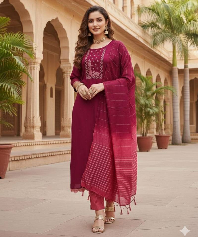 Maroon color beautiful formal looks ethnic embroidered suit