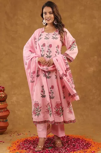 Pink butta kurta pant with duptta