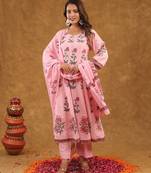 Pink butta kurta pant with duptta