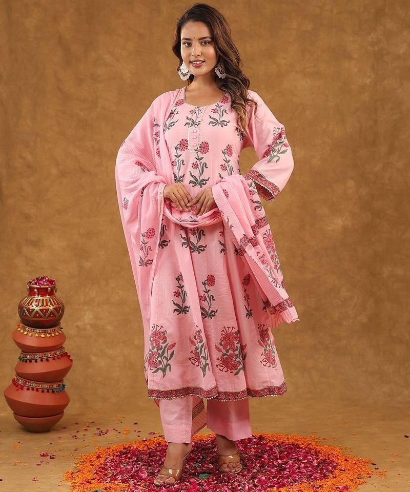 Pink butta kurta pant with duptta