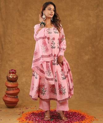 Pink butta kurta pant with duptta 2