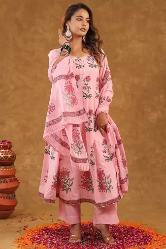 Pink butta kurta pant with duptta