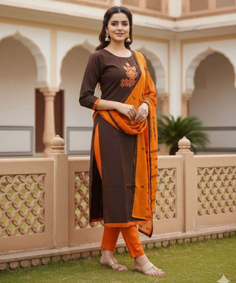 Coffee color beautiful formal looks ethnic embroidered suit