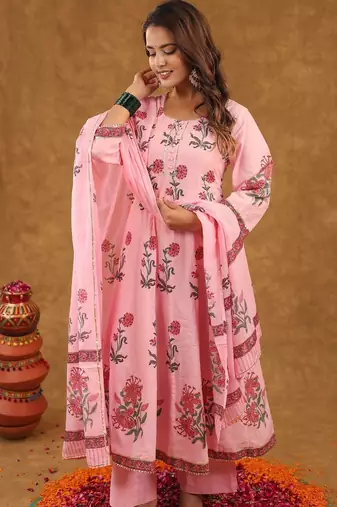 Pink butta kurta pant with duptta