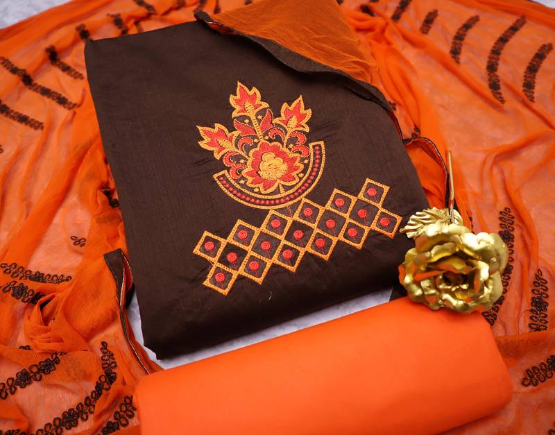 Coffee color beautiful formal looks ethnic embroidered suit