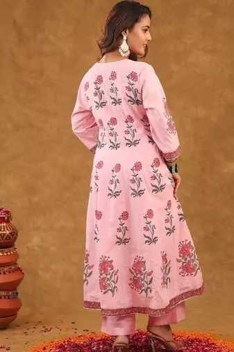 Pink butta kurta pant with duptta