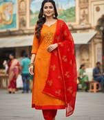 Orange color beautiful formal looks ethnic embroidered suit