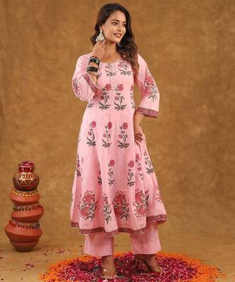 Pink butta kurta pant with duptta 5