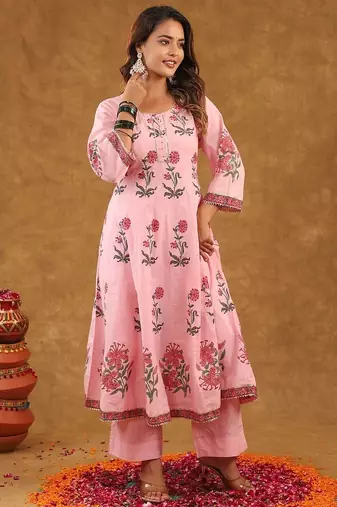 Pink butta kurta pant with duptta