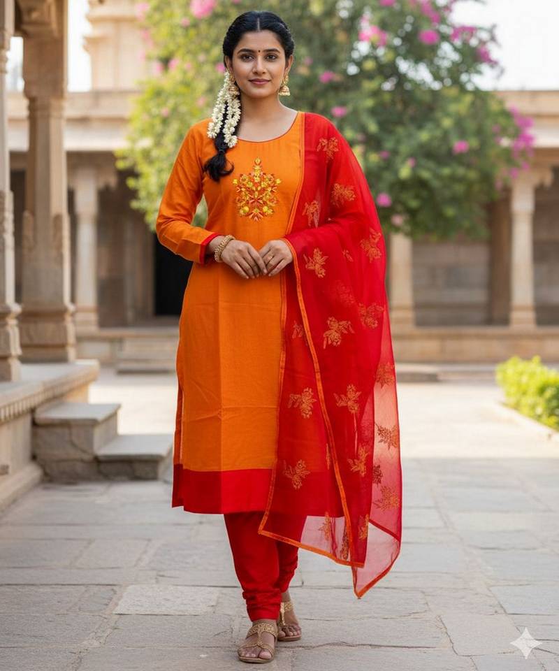 Orange color beautiful formal looks ethnic embroidered suit