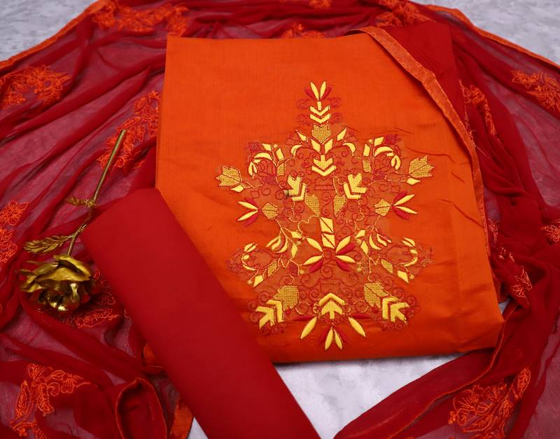 Orange color beautiful formal looks ethnic embroidered suit