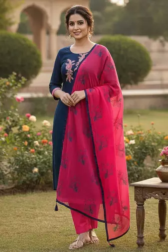 Blue color beautiful formal looks ethnic embroidered suit