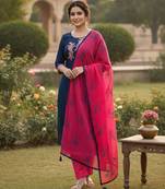 Blue color beautiful formal looks ethnic embroidered suit