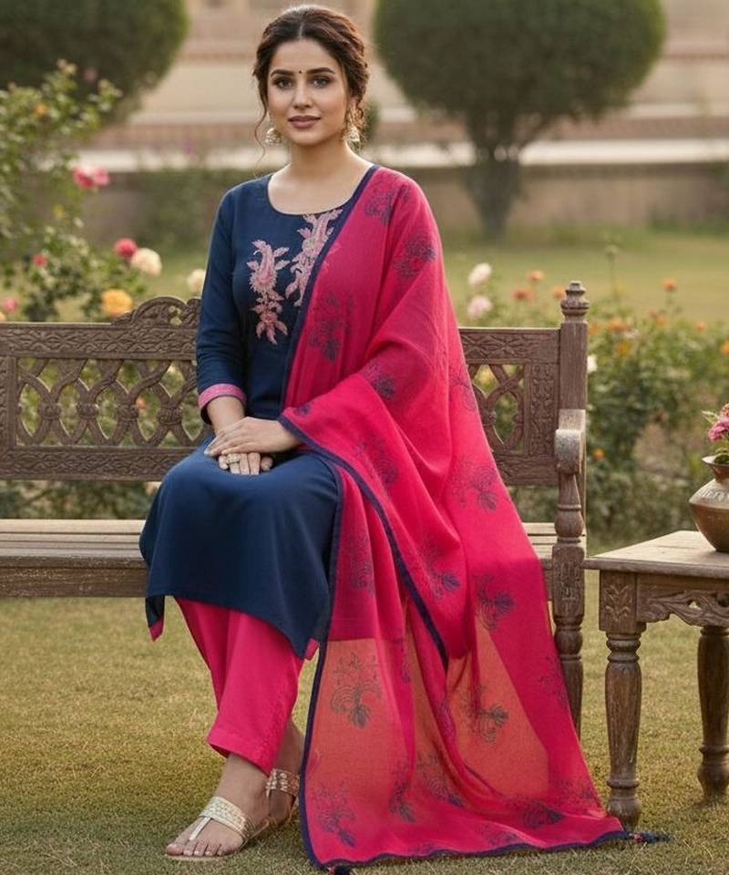 Blue color beautiful formal looks ethnic embroidered suit