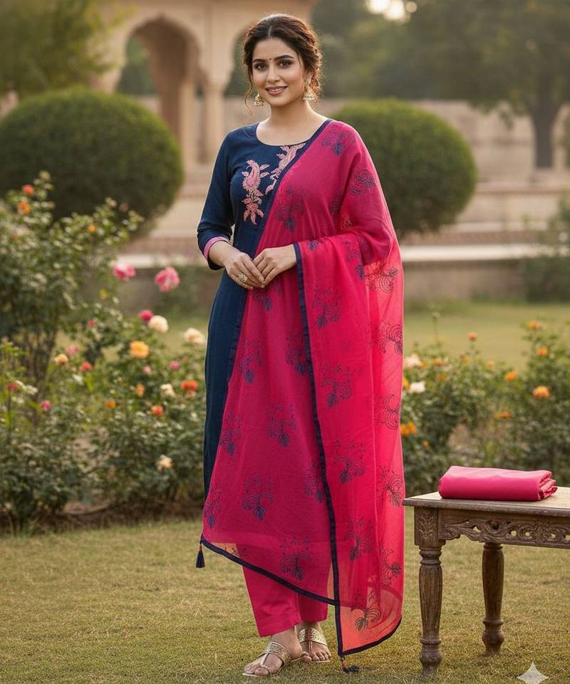 Blue color beautiful formal looks ethnic embroidered suit