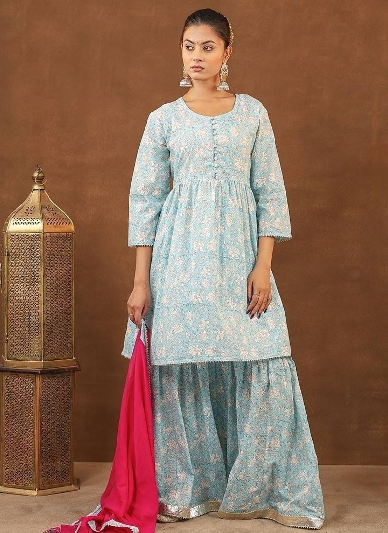 Blue sharara set with duptta