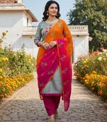 Grey color beautiful formal looks ethnic embroidered suit