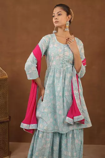 Blue sharara set with duptta