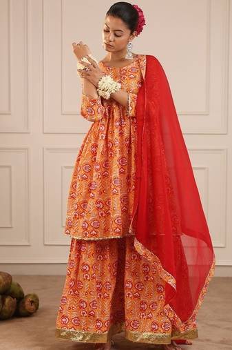 Orange sharara set with duptta