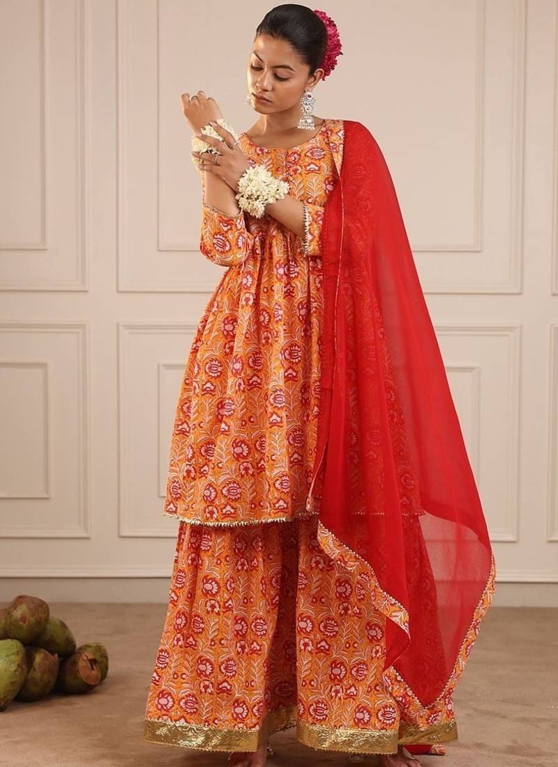 Orange sharara set with duptta