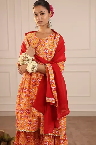 Orange sharara set with duptta