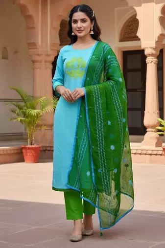 Sea green color beautiful formal looks ethnic embroidered suit