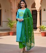 Sea green color beautiful formal looks ethnic embroidered suit