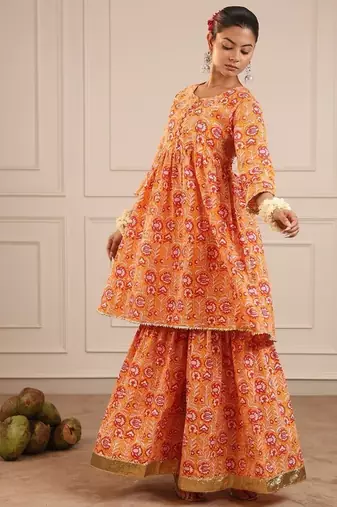 Orange sharara set with duptta