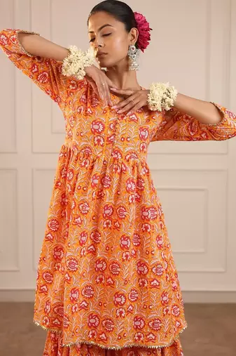 Orange sharara set with duptta