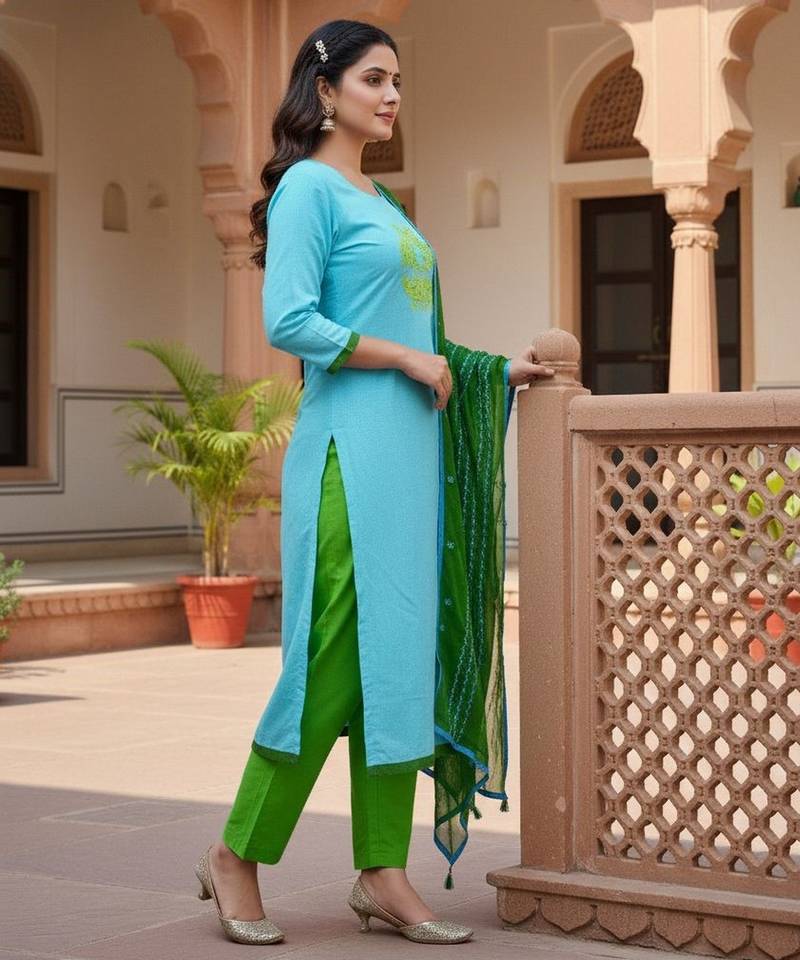 Sea green color beautiful formal looks ethnic embroidered suit