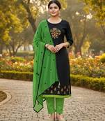 Black color cotton slub fabric designer casual suit with embroidery