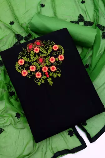 Black color cotton slub fabric designer casual suit with embroidery