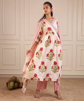 Red butta angrakha suit set 1