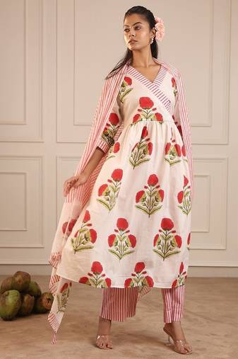 Red butta angrakha suit set