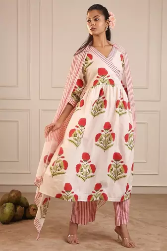 Red butta angrakha suit set